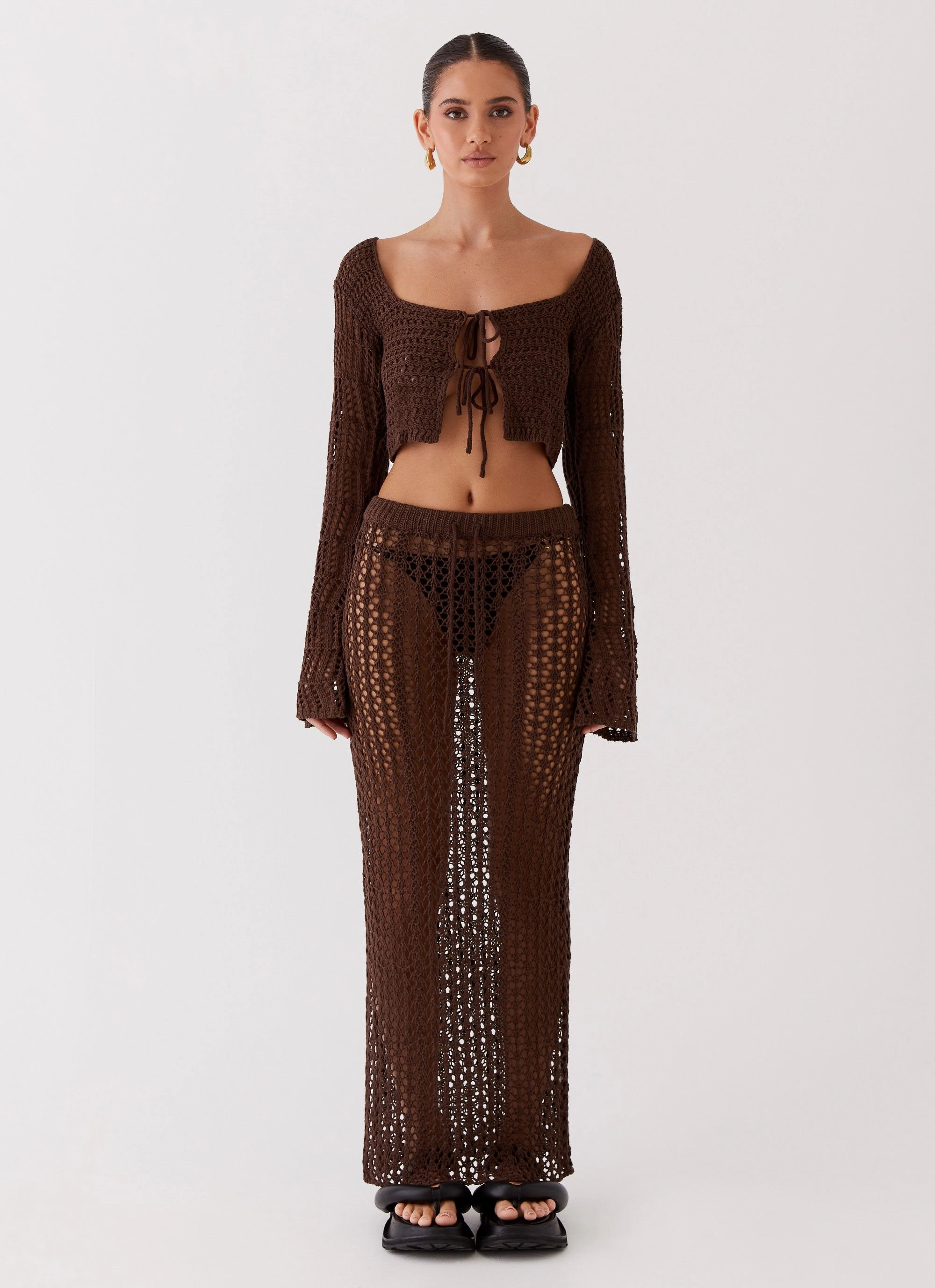 Compact Packable Rosalina Crochet Maxi Skirt - Chocolate