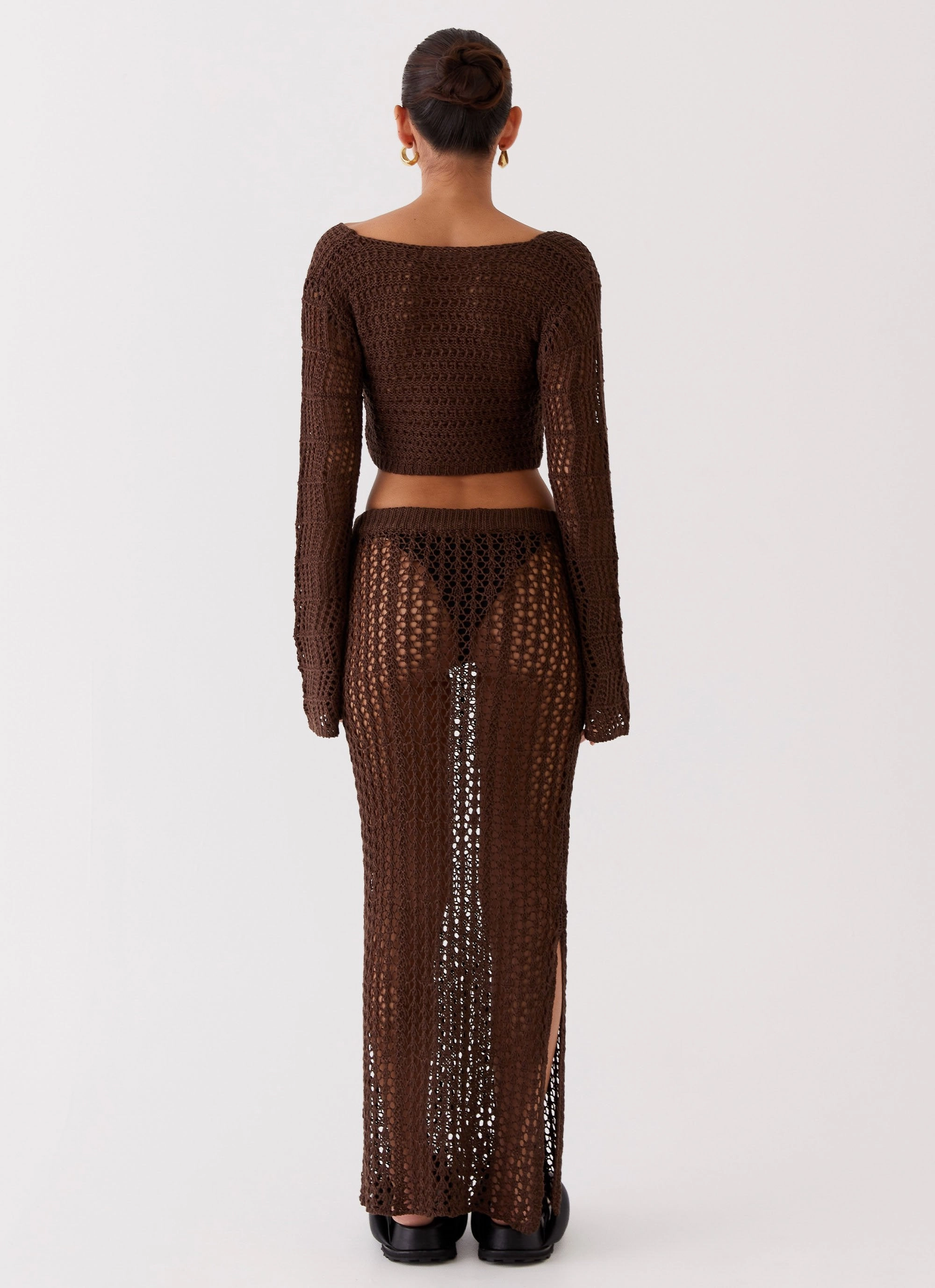 Rosalina Crochet Maxi Skirt - Chocolate Sleek Layers