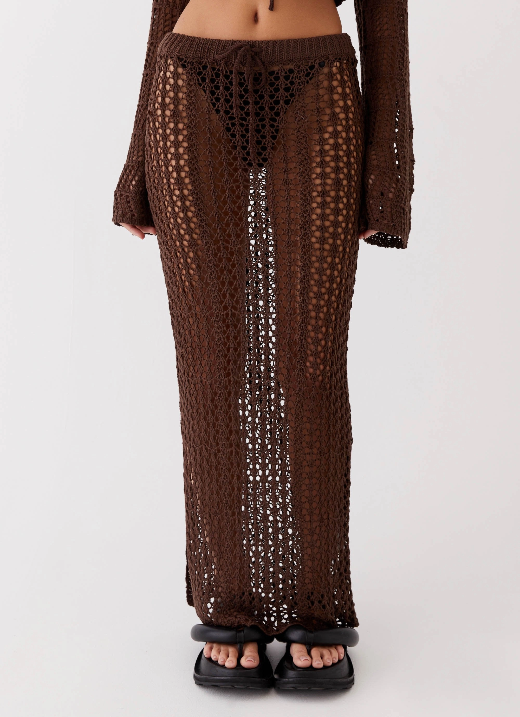 Odor control Stripe Look Rosalina Crochet Maxi Skirt - Chocolate