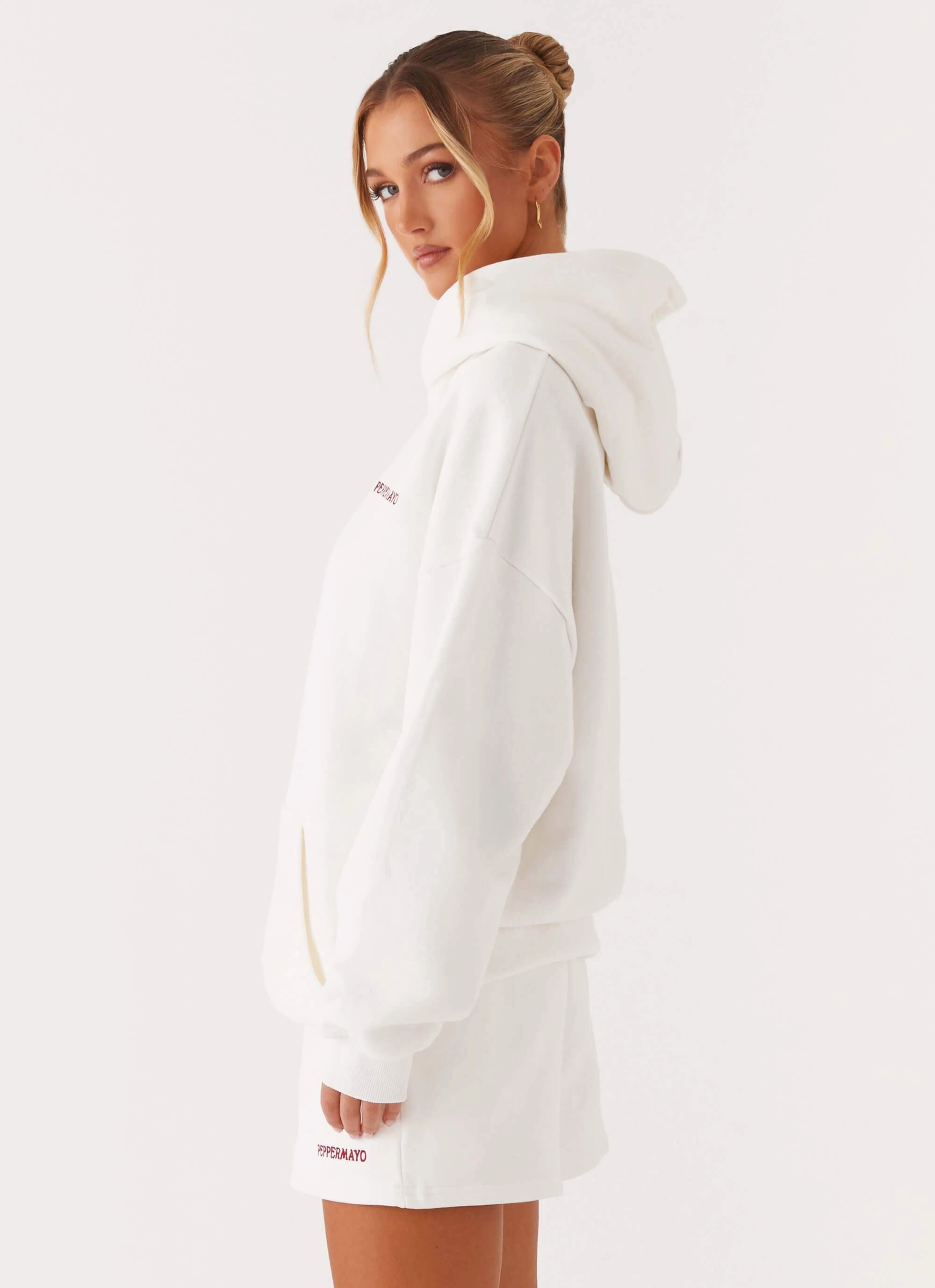 Breathable Mesh Panels Signature Oversized Hoodie - Ivory