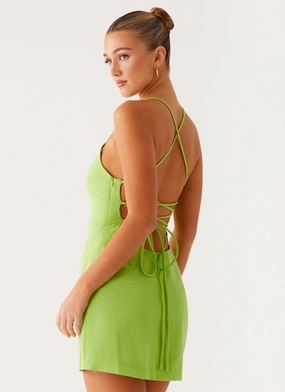 Seaside Escape Mini Dress - Lime Circle Skirt Seaside Escape Mini Dress - Lime Waist Seam