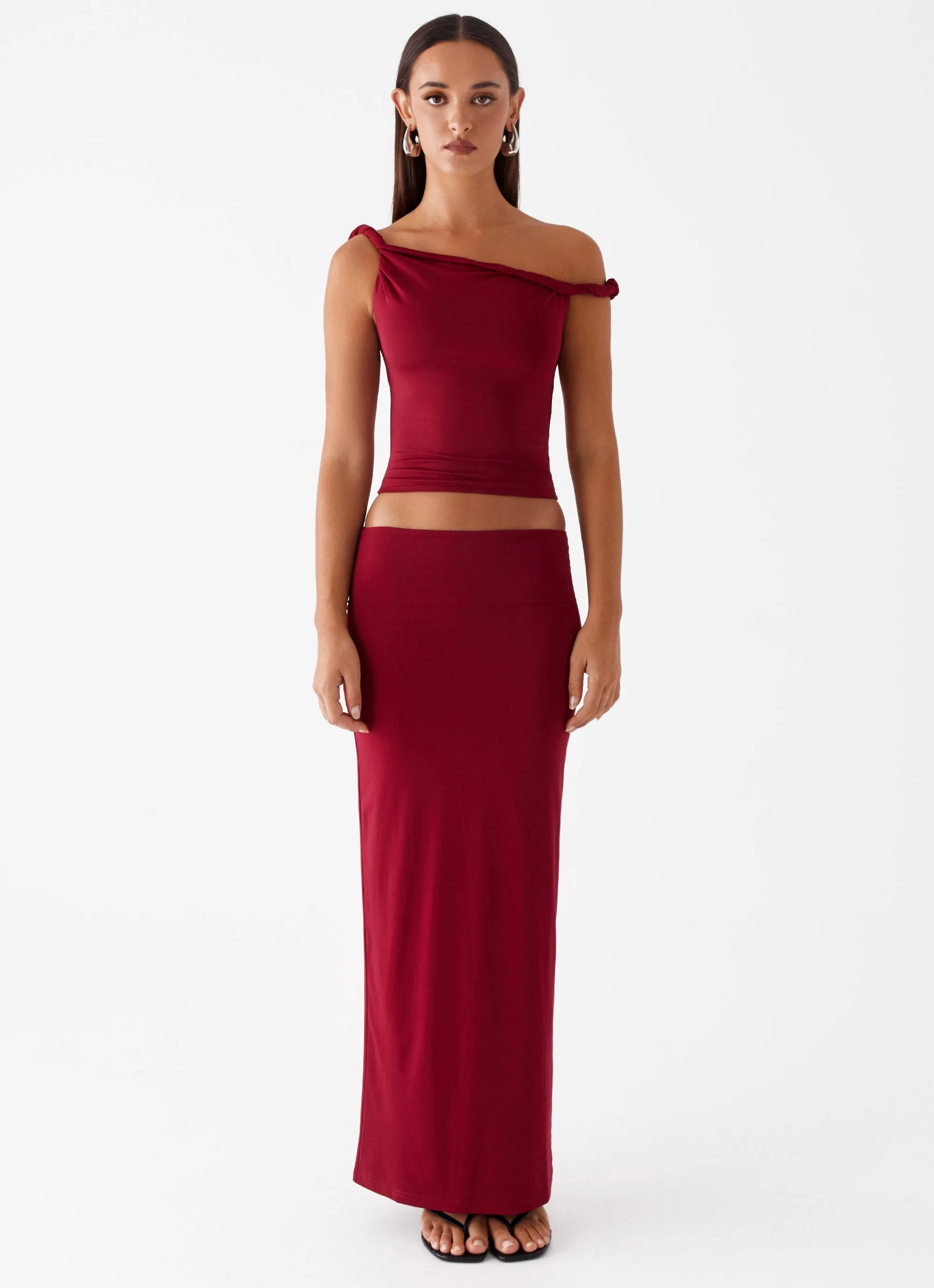 Solace Soul Maxi Skirt - Maroon High Street Fashion Artistic Influence