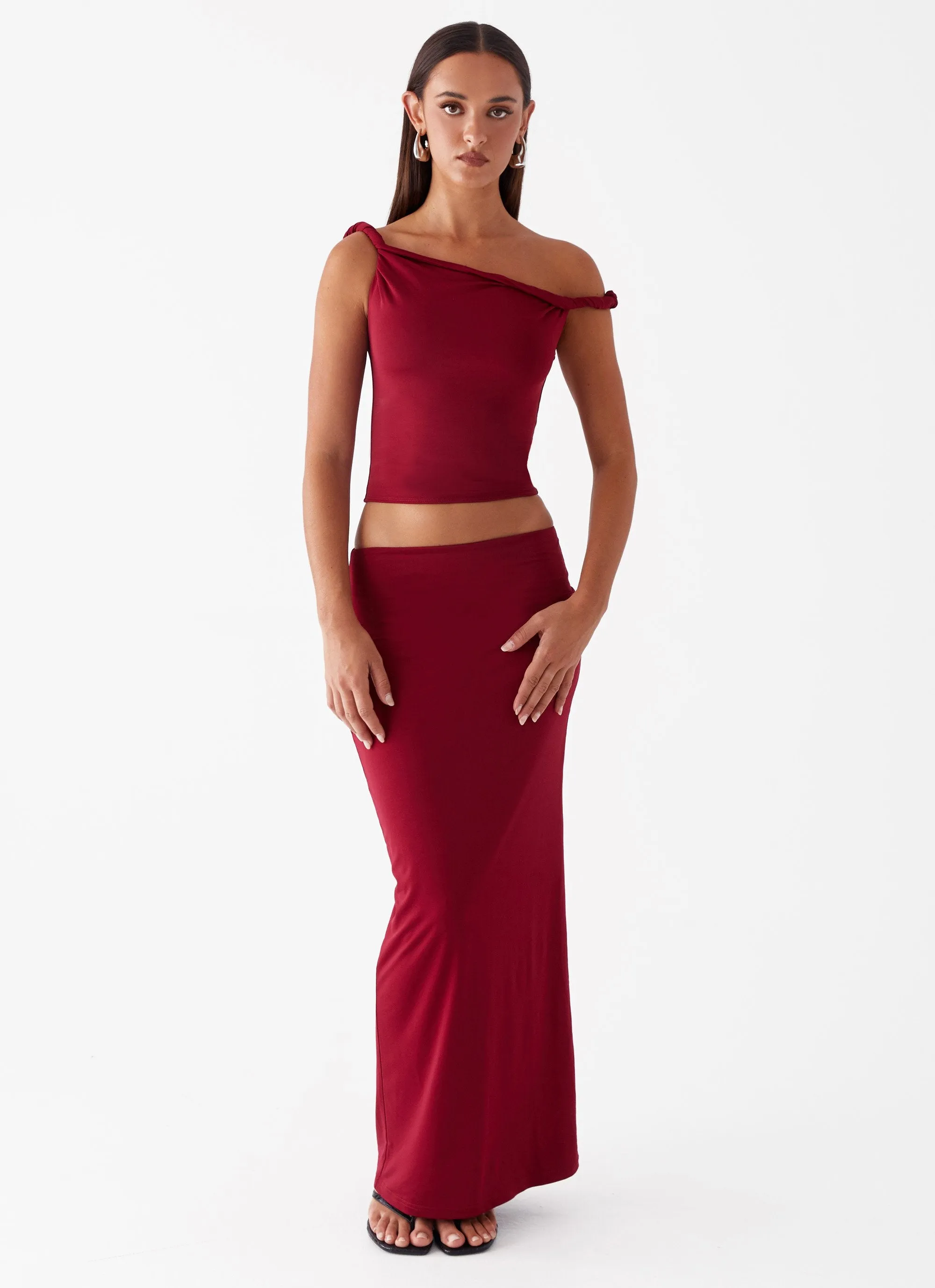 Pleated Construction Solace Soul Maxi Skirt - Maroon