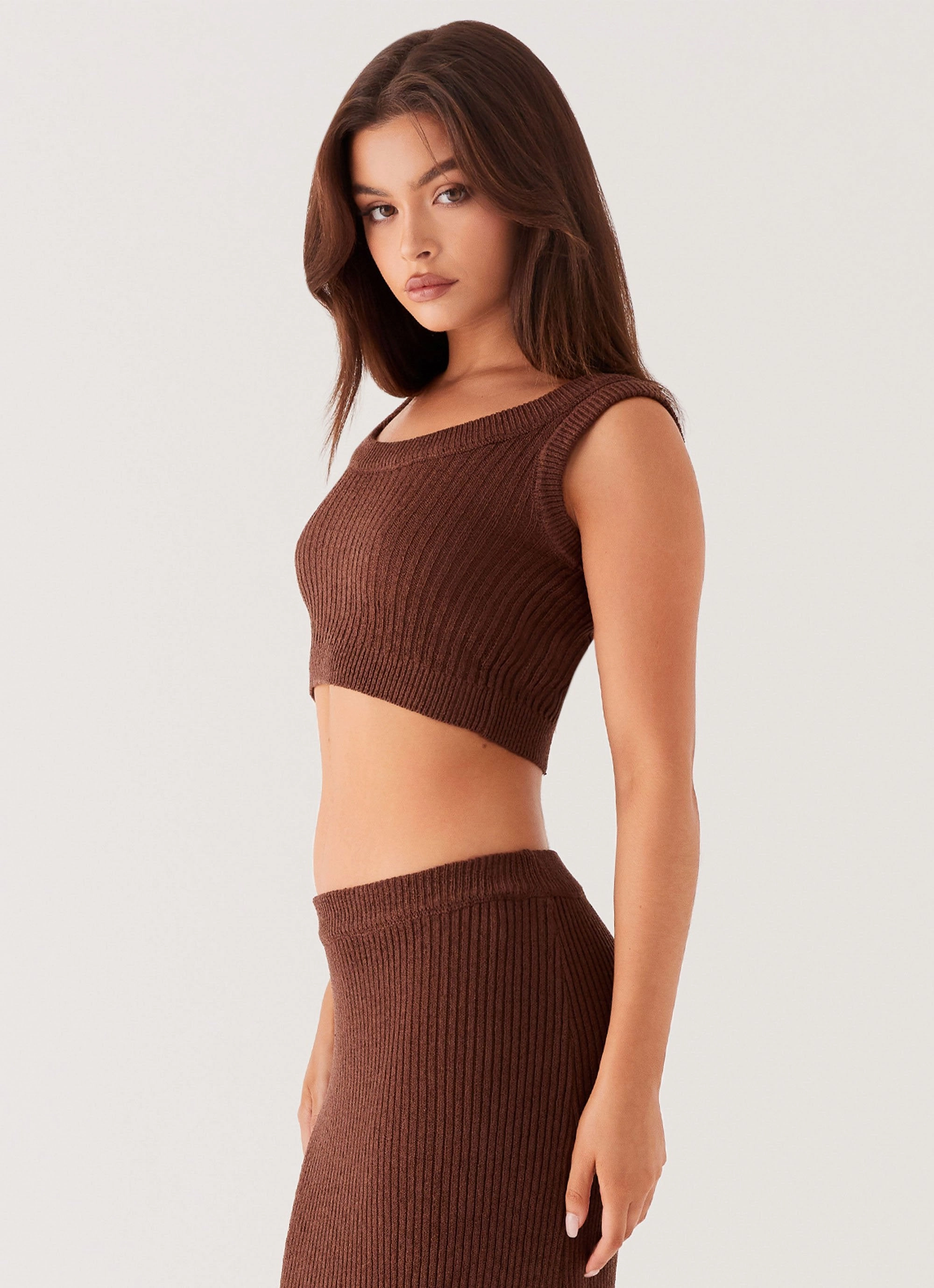 Ventilated Back Panel Season Fever Knit Crop Top - Chocolate
