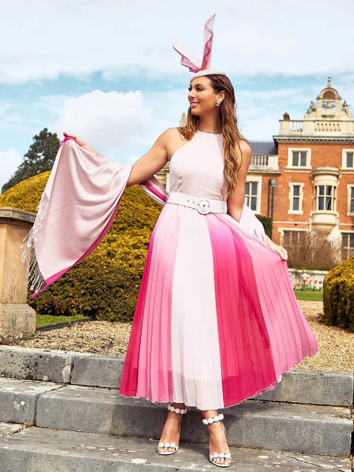 Luisa Belted Pleated Maxi Dress / Ombre Flowy Layers LayeredHemline