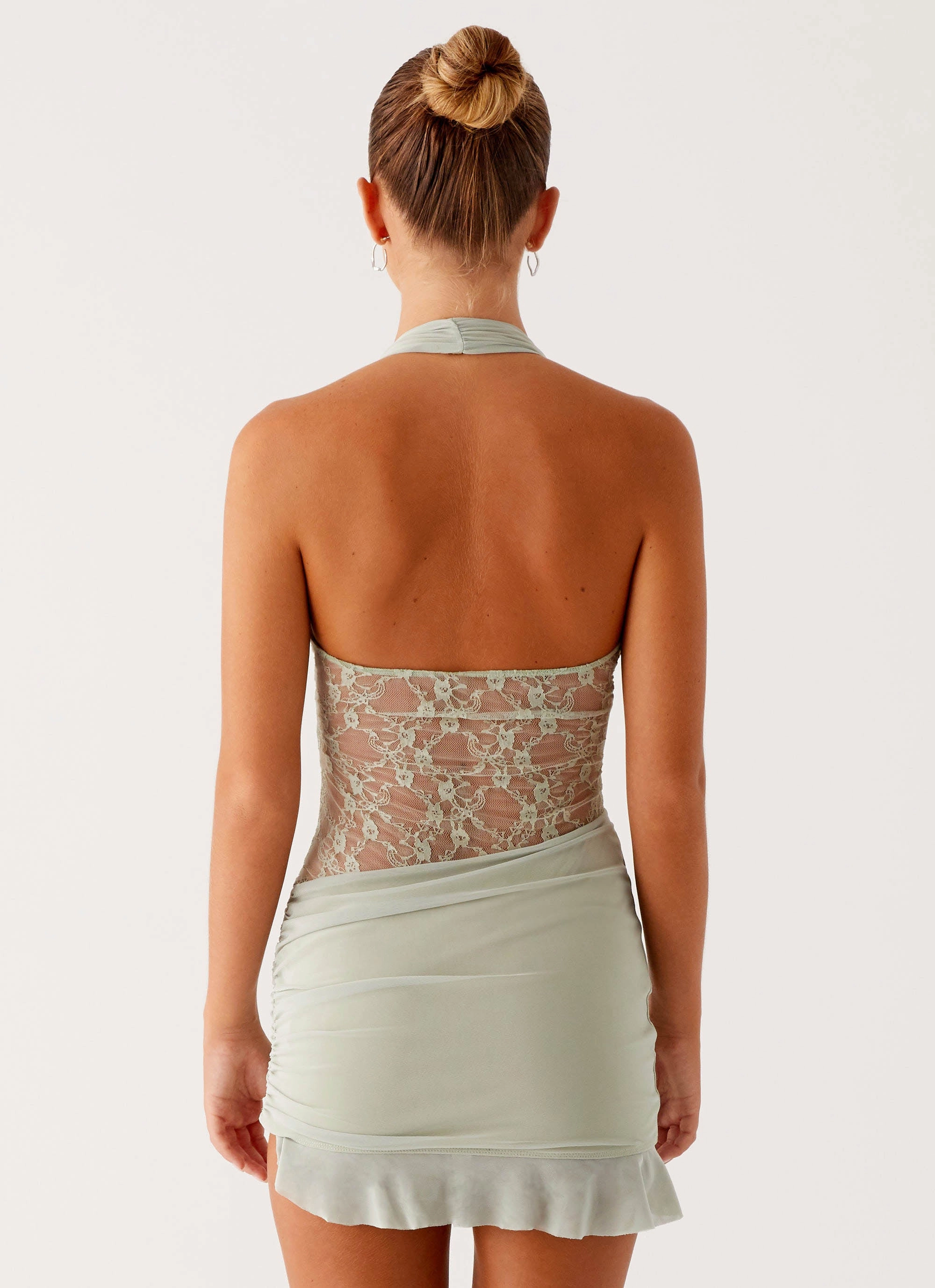 Gloss Finish Tate Mesh Mini Dress - Sage