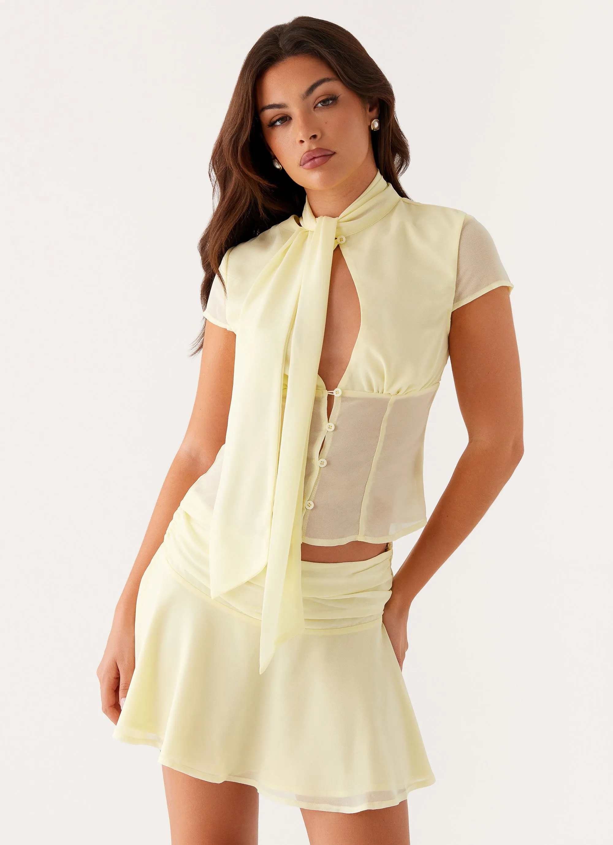 Shirred Back Comfy Style Colby Mini Skirt - Lemon