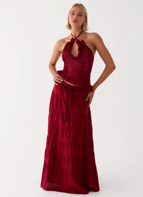 Simple Modern Piece Mariella Linen Maxi Skirt - Maroon