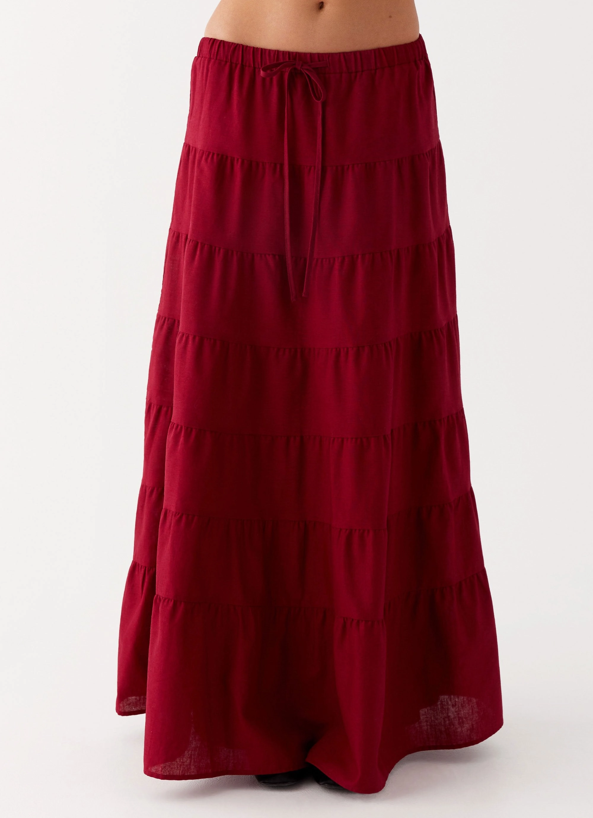 Odor Resistant Fabric Bonded Closure Mechanism Mariella Linen Maxi Skirt - Maroon
