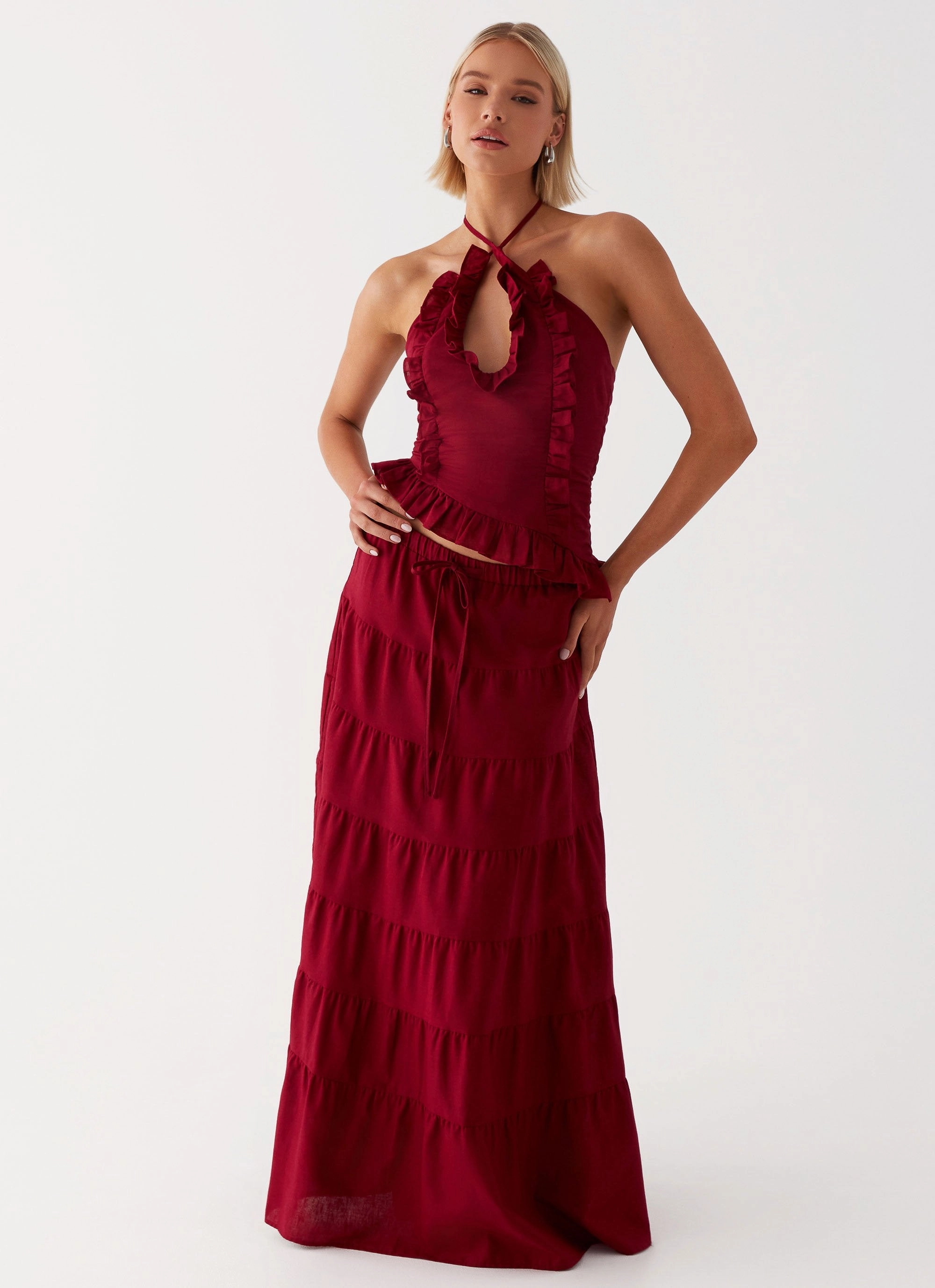 Simple Modern Piece Mariella Linen Maxi Skirt - Maroon
