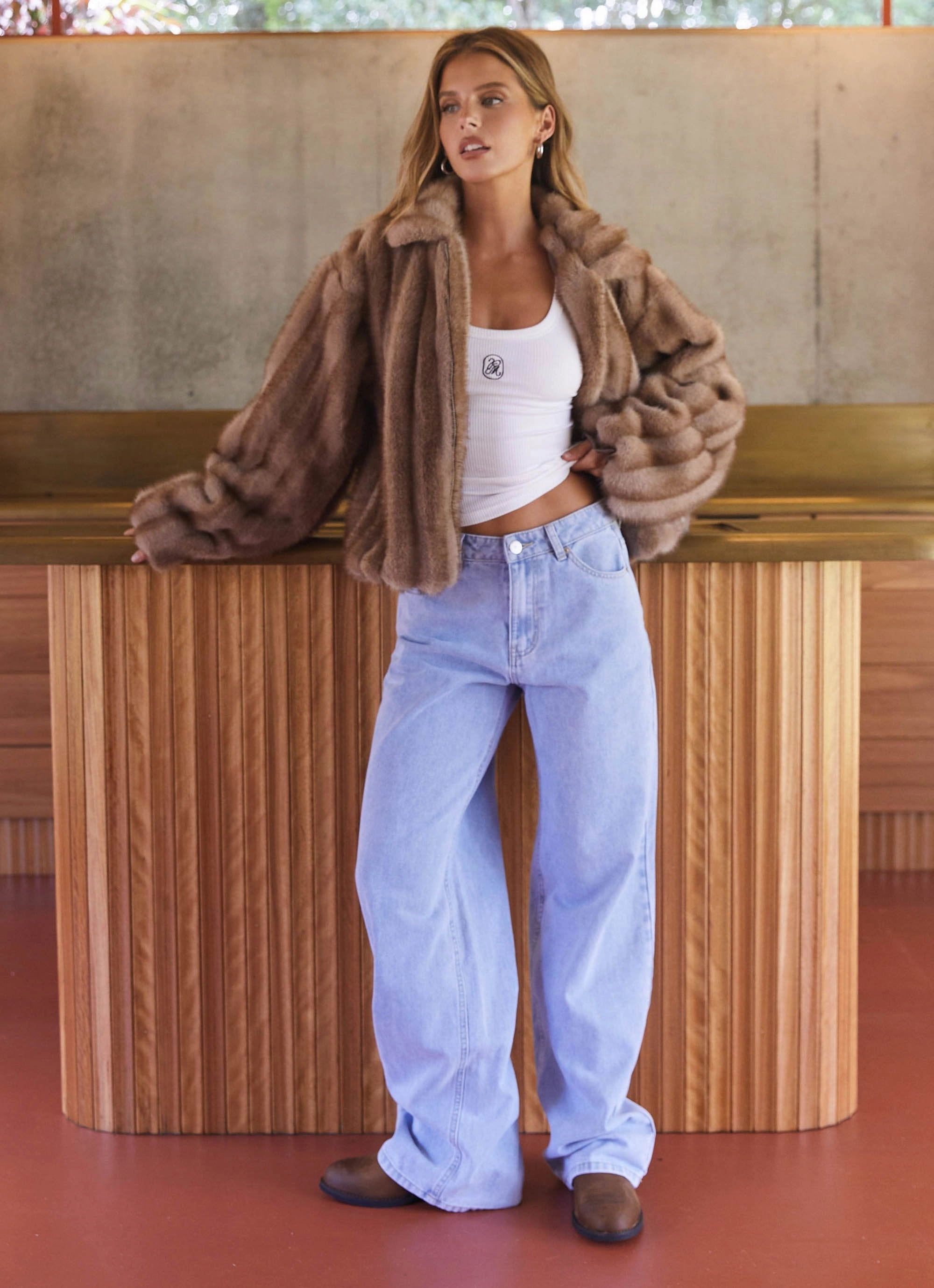 Naylor Faux Fur Jacket - Brown Transitional Weather Piece