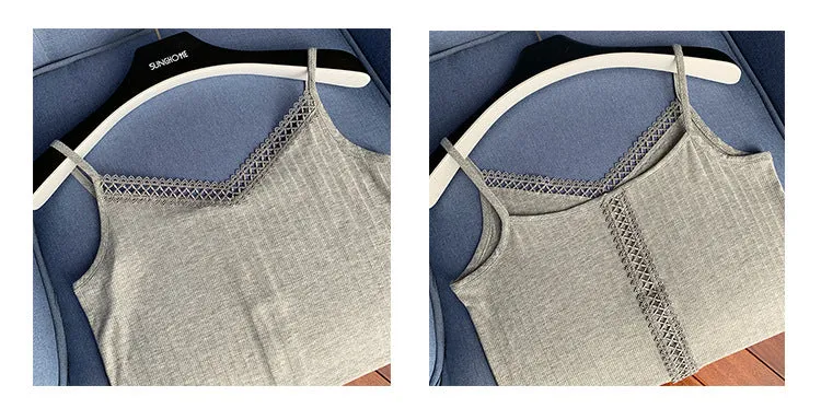 See Through V-Neck Matching Strap Modal Cotton Camisole Women Korean Stretchable Tops Camisole