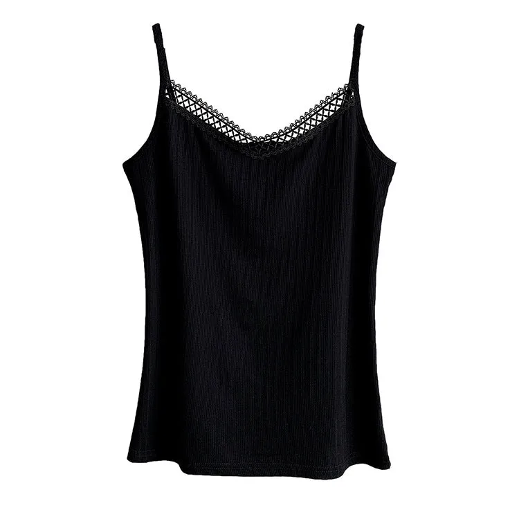See Through V-Neck Matching Strap Modal Cotton Camisole Women Korean Stretchable Tops Camisole