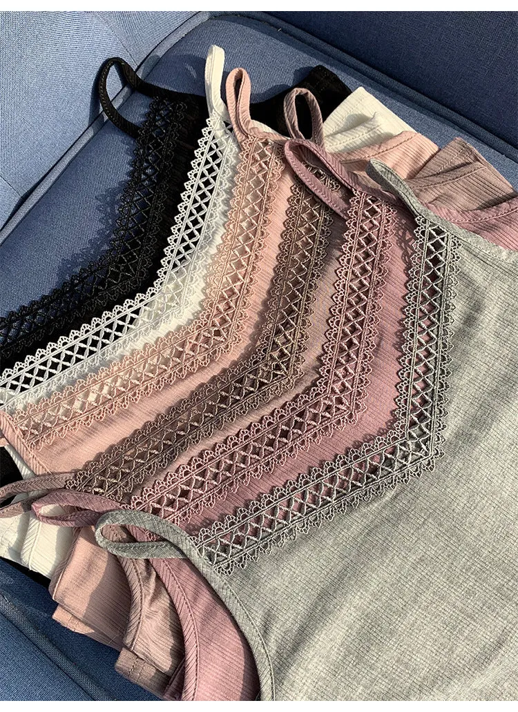 See Through V-Neck Matching Strap Modal Cotton Camisole Women Korean Stretchable Tops Camisole