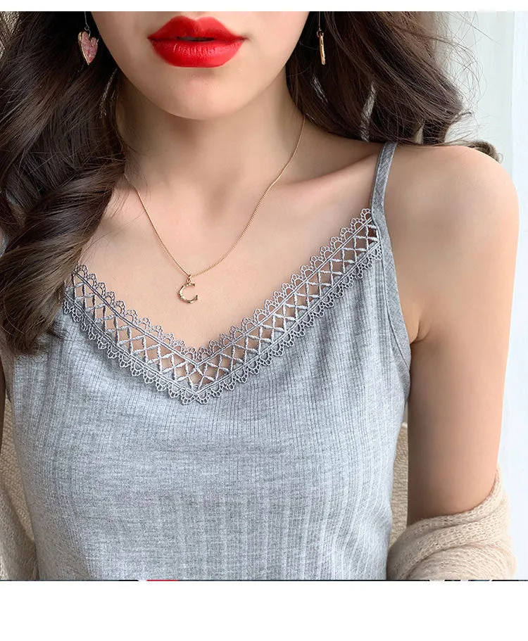 See Through V-Neck Matching Strap Modal Cotton Camisole Women Korean Stretchable Tops Camisole