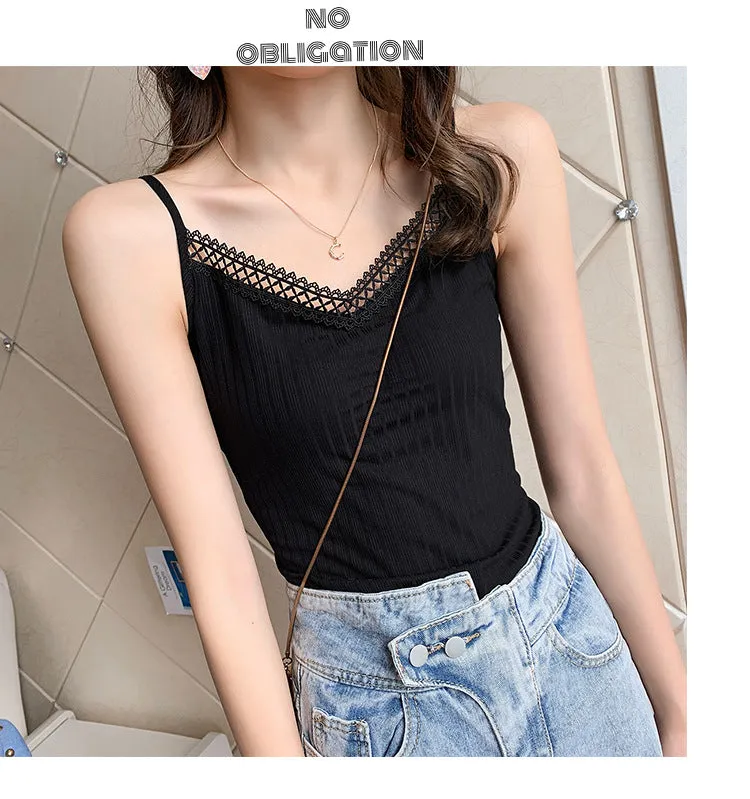 See Through V-Neck Matching Strap Modal Cotton Camisole Women Korean Stretchable Tops Camisole