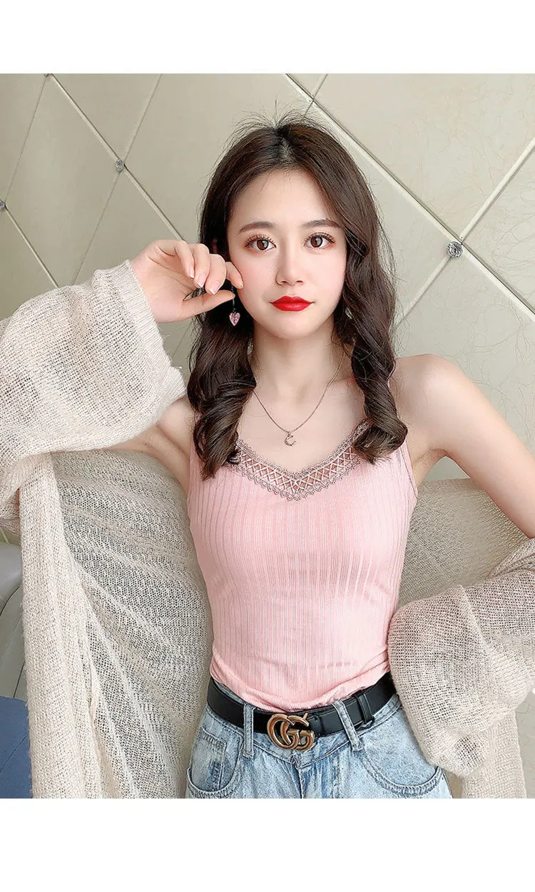 See Through V-Neck Matching Strap Modal Cotton Camisole Women Korean Stretchable Tops Camisole