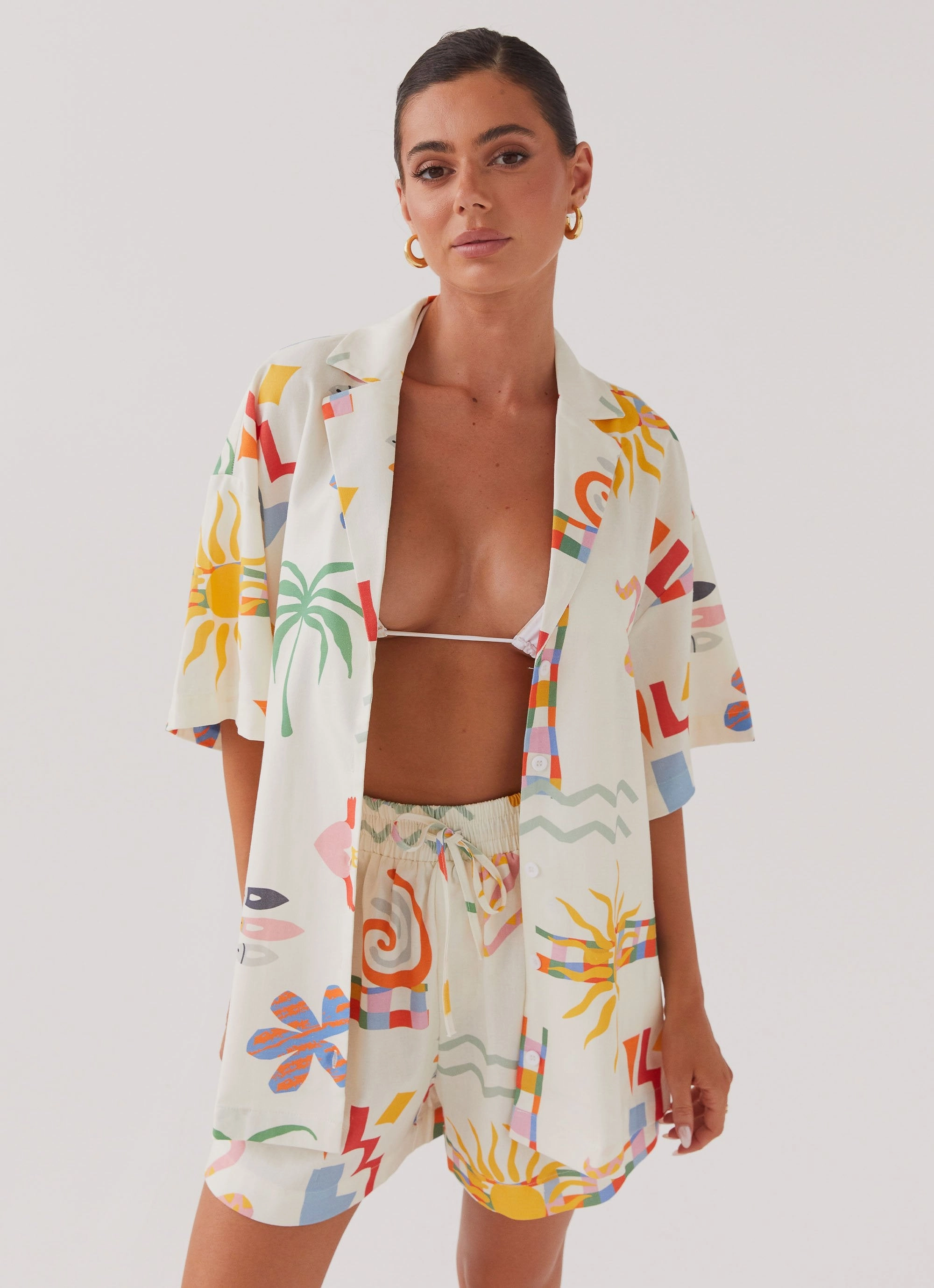 Tallulah Linen Oversized Shirt - Summer Palm Cold Weather Gear