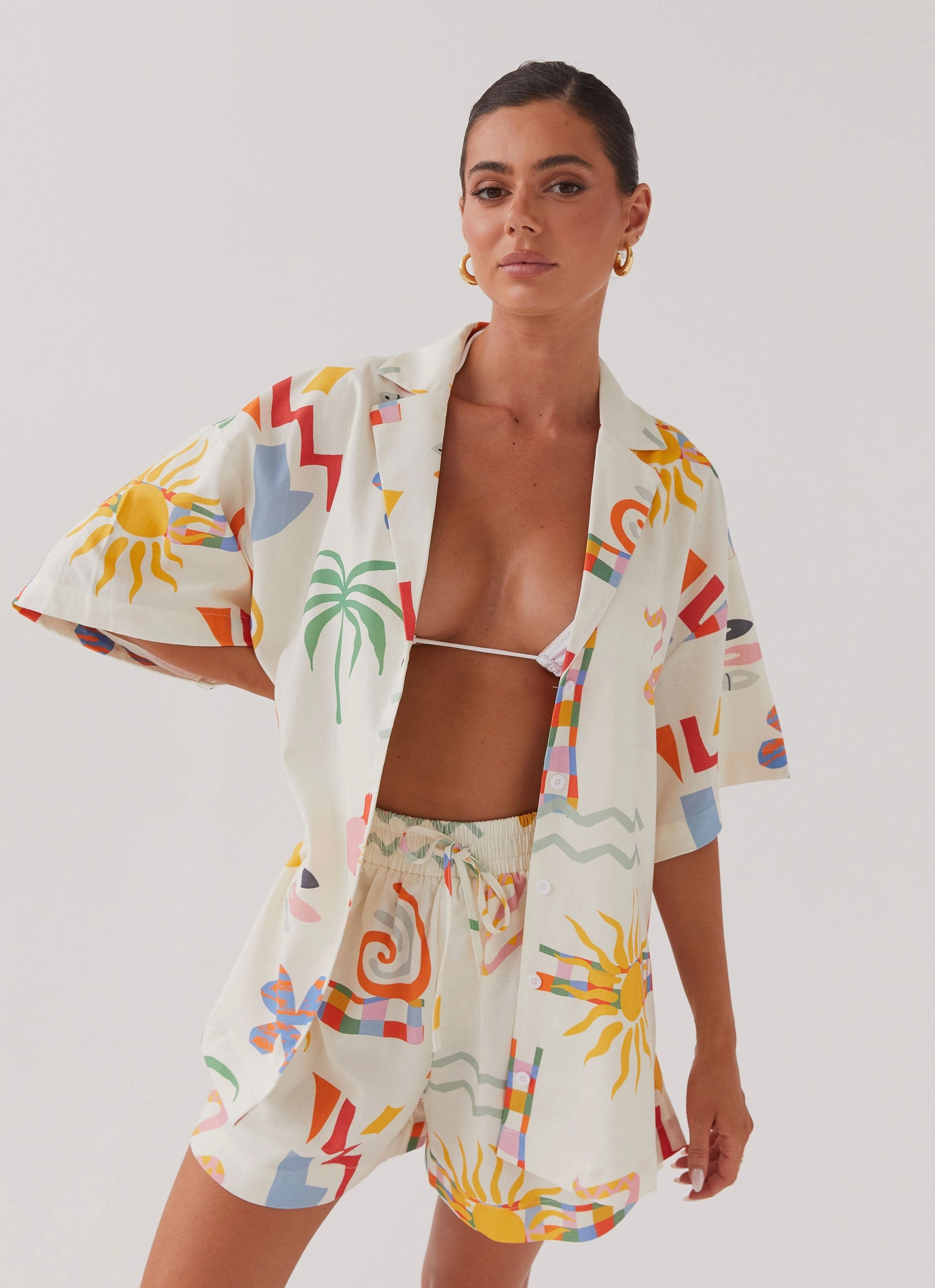 Weather Friendly Tallulah Linen Oversized Shirt - Summer Palm