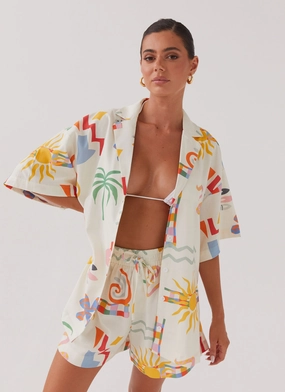 Weather Friendly Tallulah Linen Oversized Shirt - Summer Palm