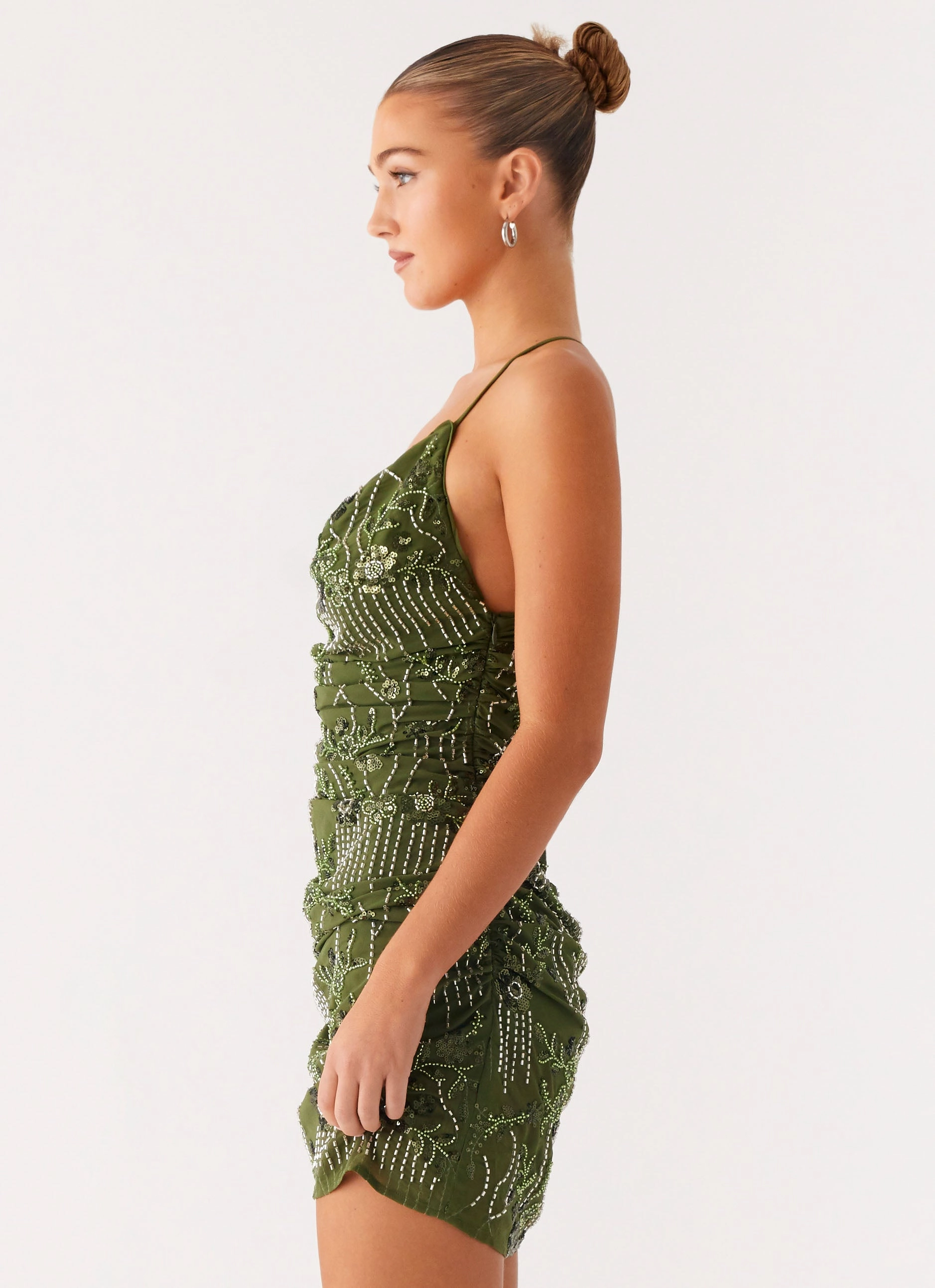 Seona Beaded Dress - Khaki Refined Aesthetic