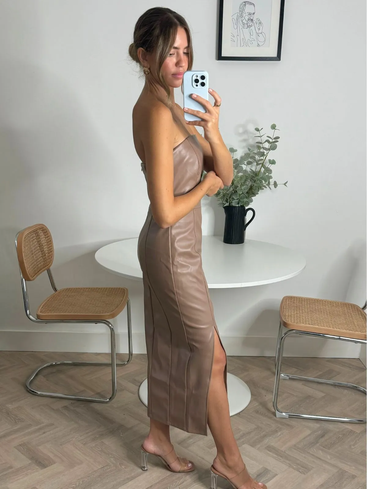 Ombre-Effect Colette PU Midaxi Dress in Camel