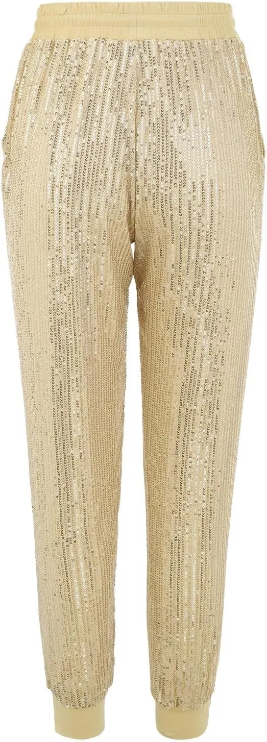 Sequin Joggers for Women Drawstring Elastic Waist Sparkly Lounge Pants Casual Glitter Party Clubwear Pencil Pants