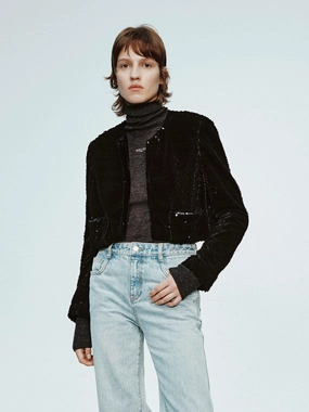 Sequins Finish Cropped Coat Sequins Finish Cropped Coat