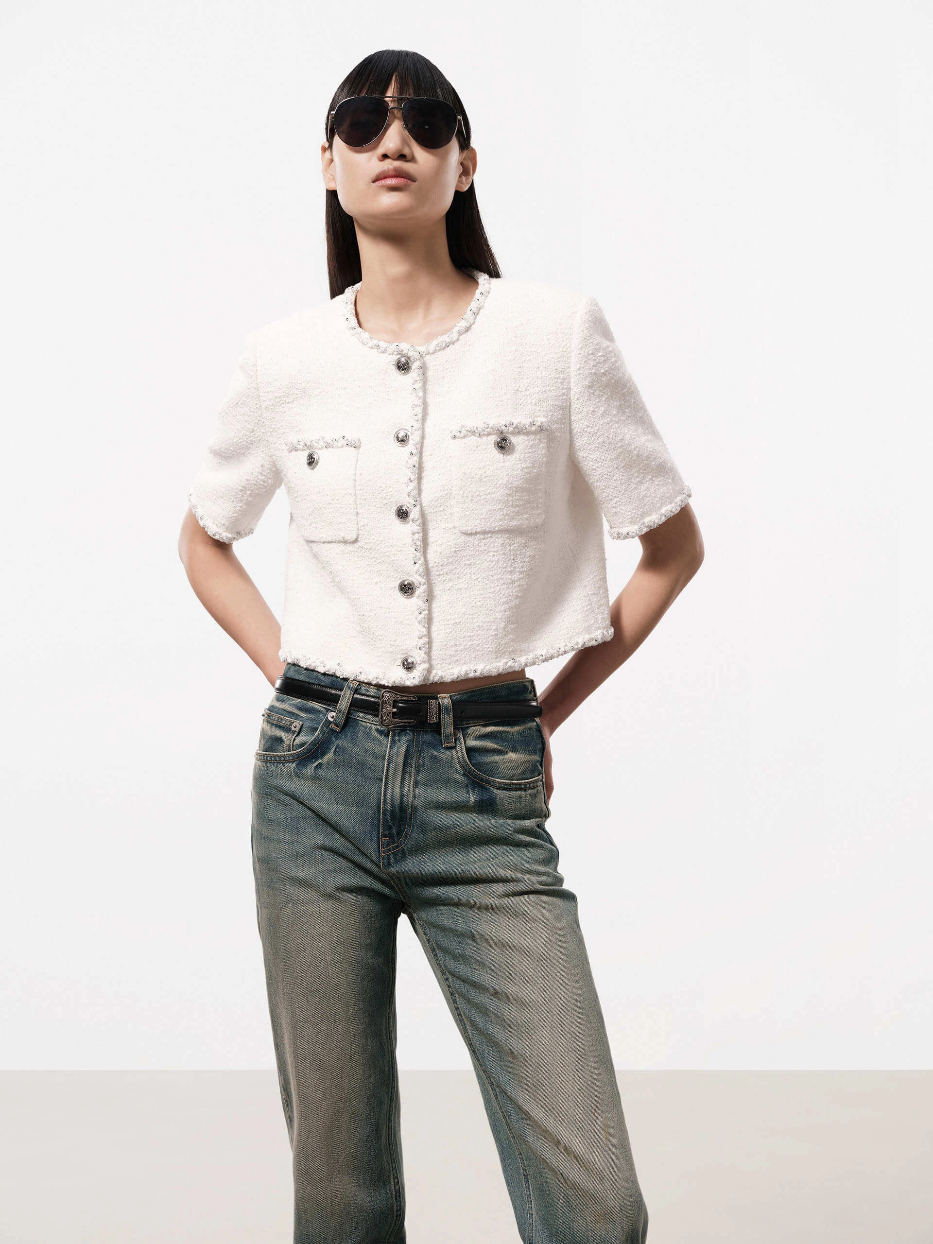 Sequins Trim Tweed Jacket