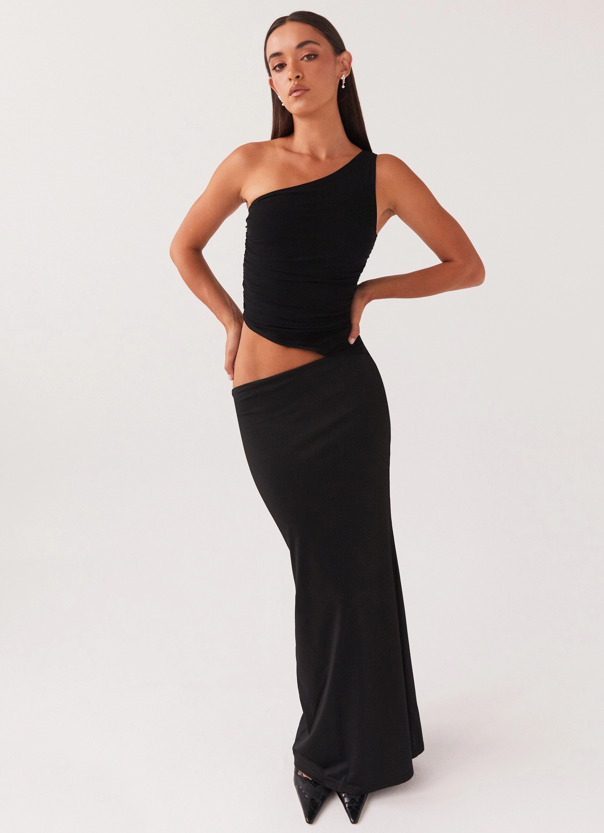 Odor-Control Seranella One Shoulder Maxi Dress - Black
