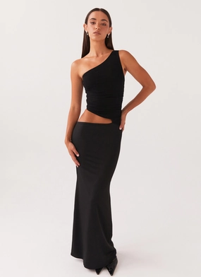 Shine Soft Seranella One Shoulder Maxi Dress - Black
