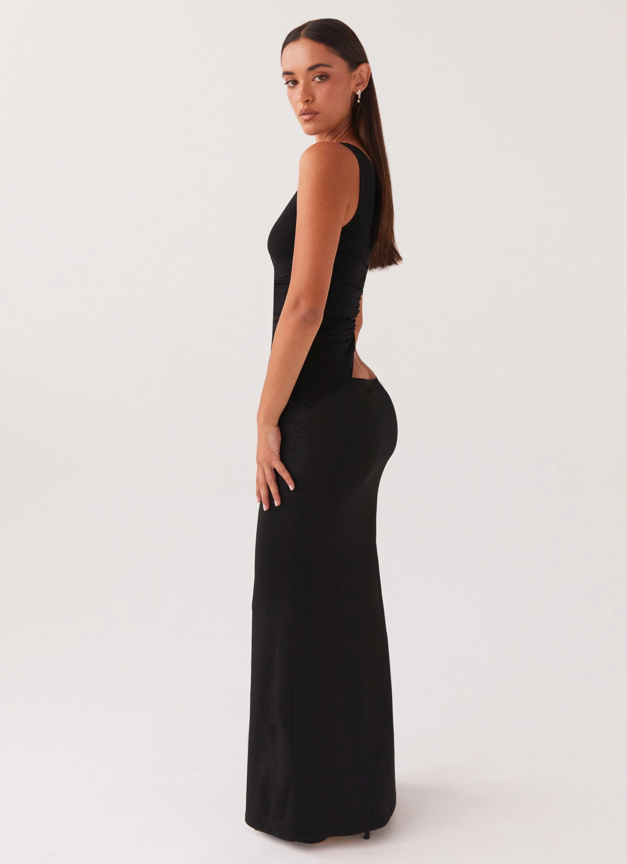 Seranella One Shoulder Maxi Dress - Black Timeless Fit Look Draped Fabric