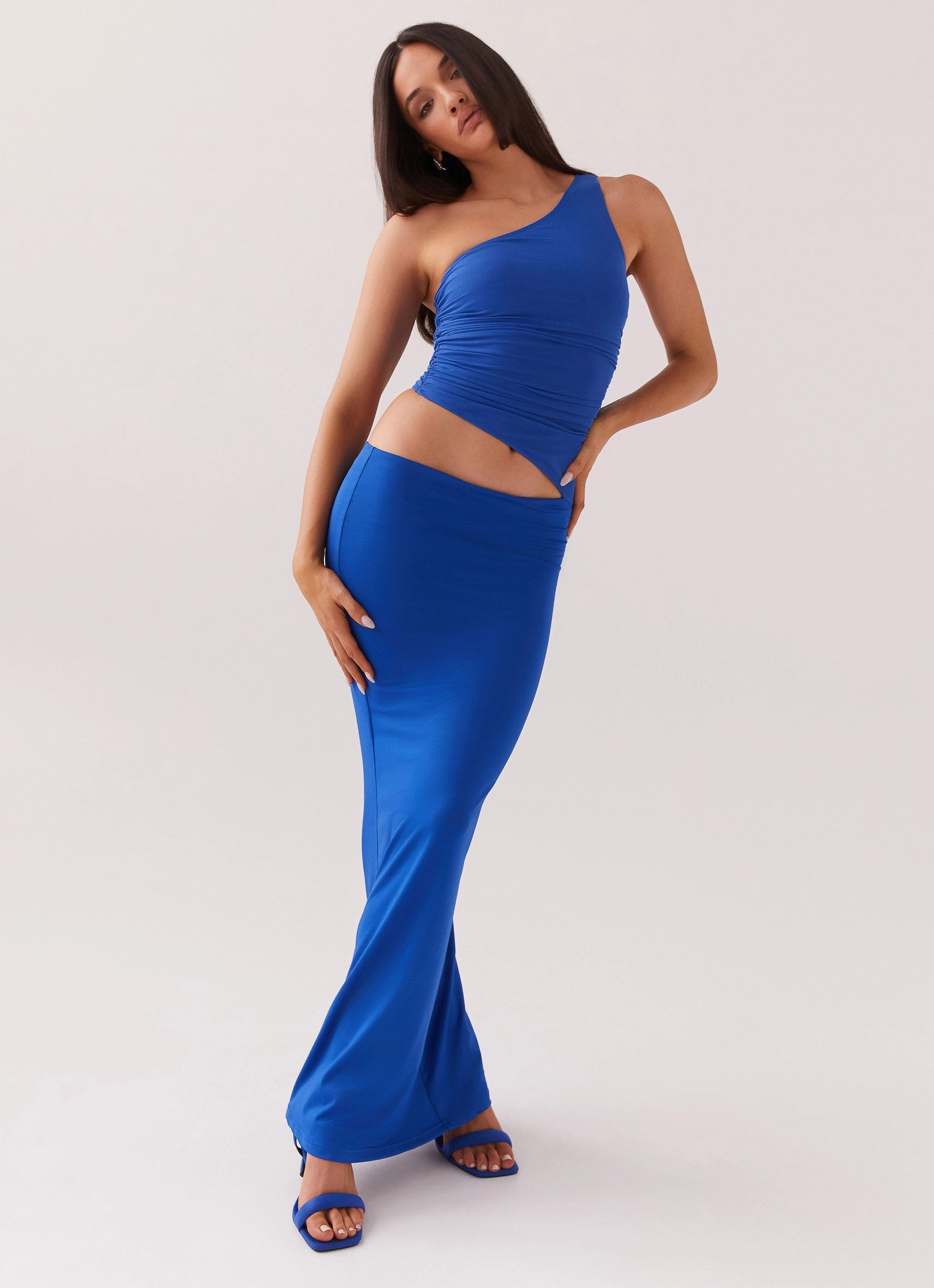 Seranella One Shoulder Maxi Dress - Cobalt Relaxed Design Smooth Look