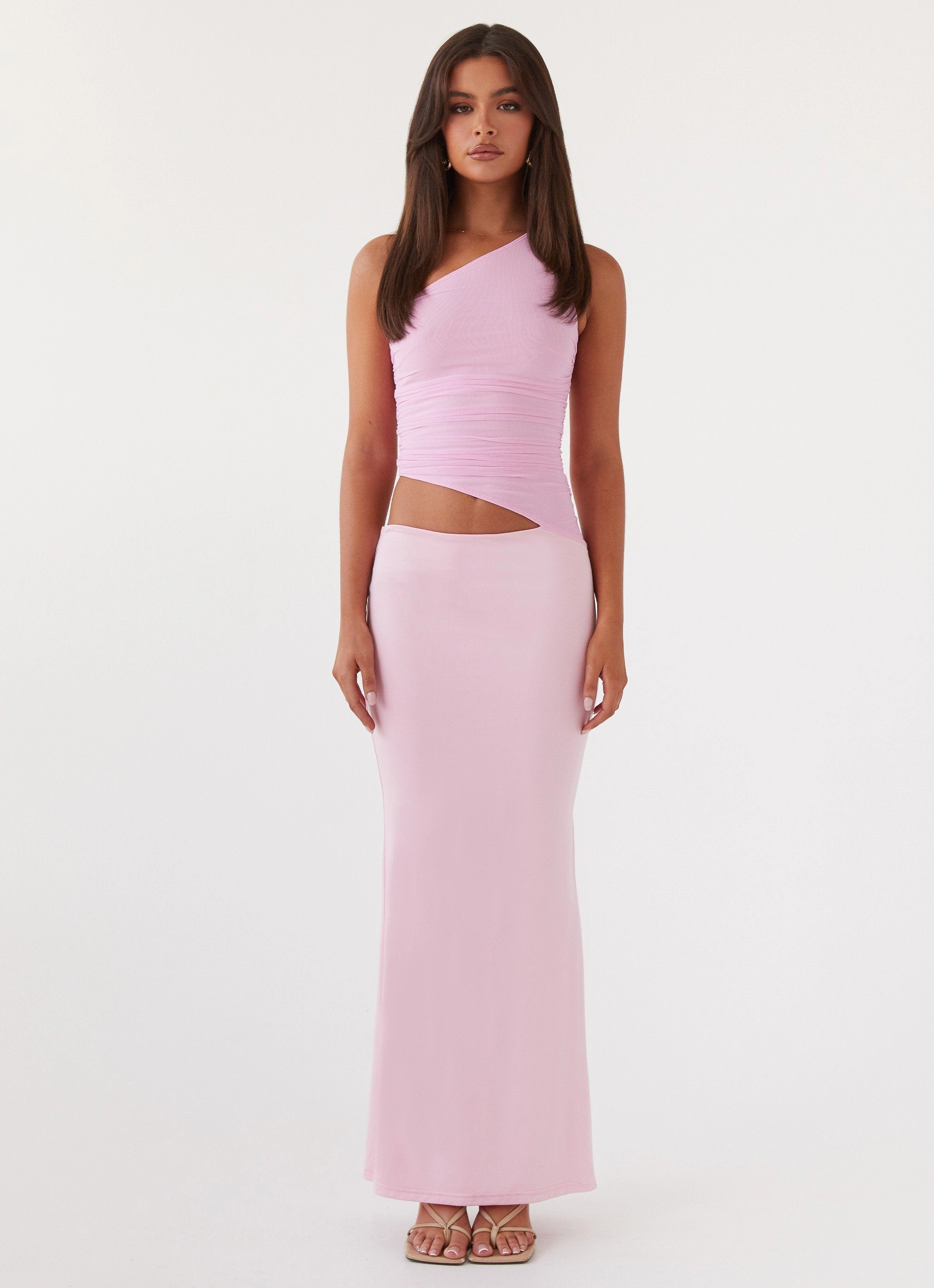 Seranella One Shoulder Maxi Dress - Pink Halter-Neck