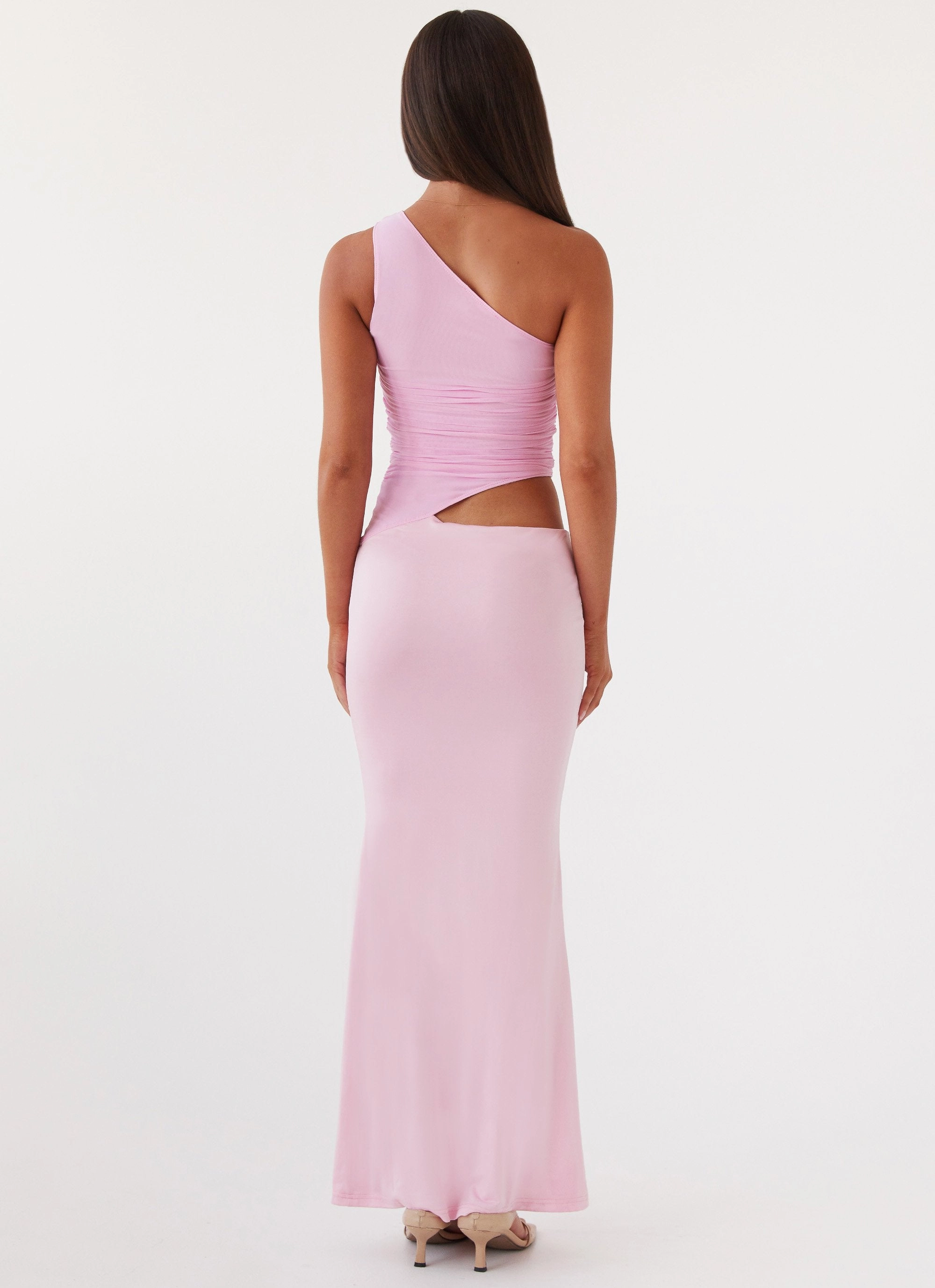 Drape Wave Smooth Finish Seranella One Shoulder Maxi Dress - Pink