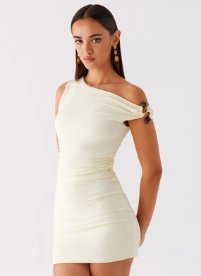 Seraphina One Shoulder Mini Dress - Yellow Light Fabrication Live Soft