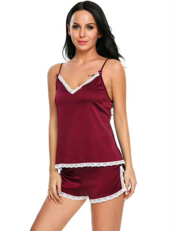 Sexy Ladies' V-neck Spaghetti Strap Satin Pajamas