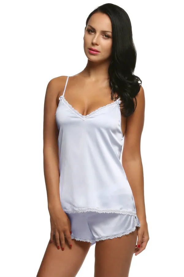 Sexy Ladies' V-neck Spaghetti Strap Satin Pajamas