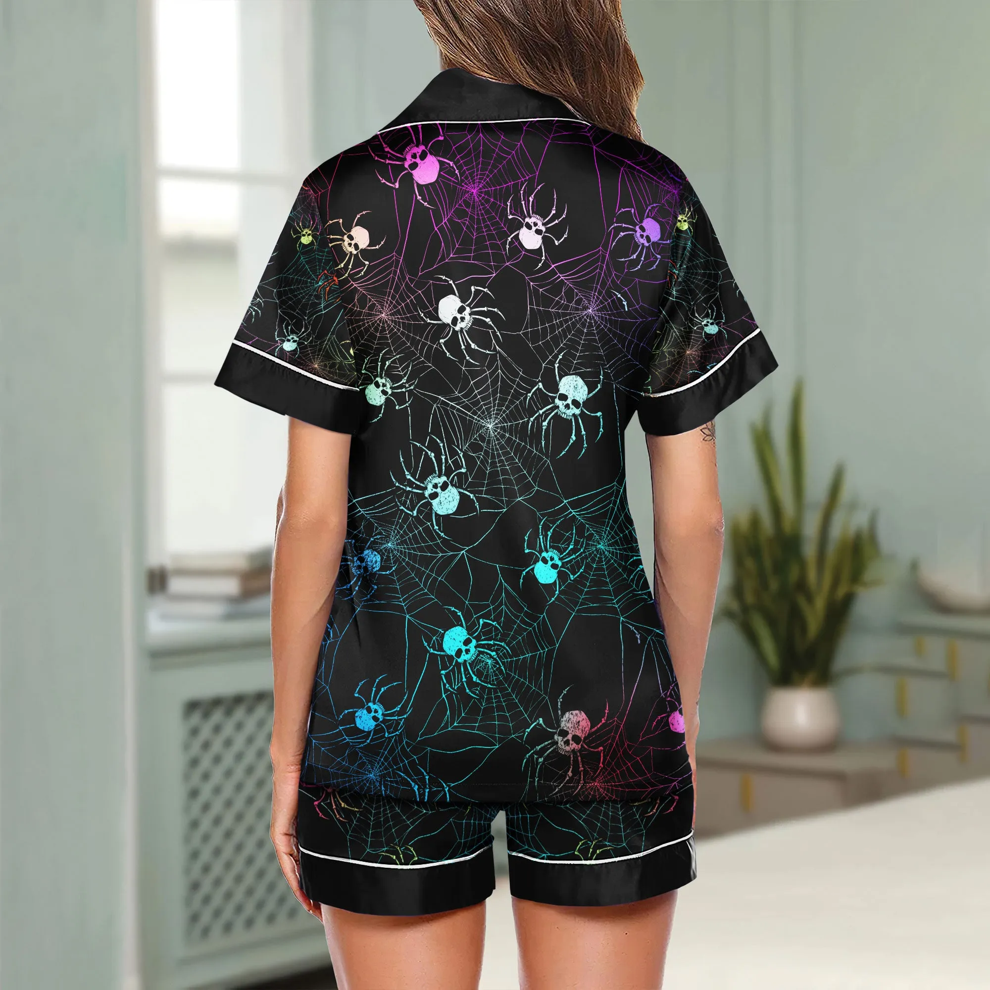 Sexy Rainbow Skull Spider Women's Pajama Sets Top Sleeve & Short Bottom