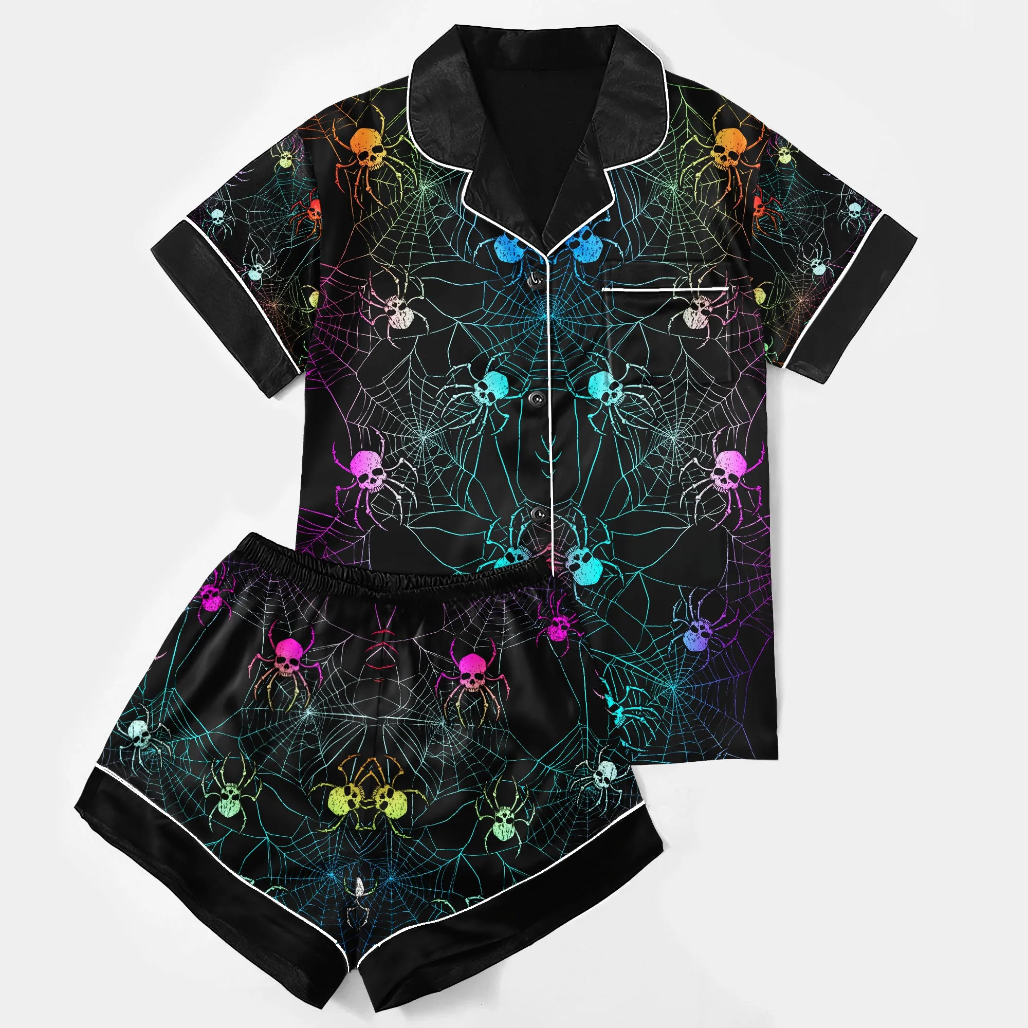 Sexy Rainbow Skull Spider Women's Pajama Sets Top Sleeve & Short Bottom