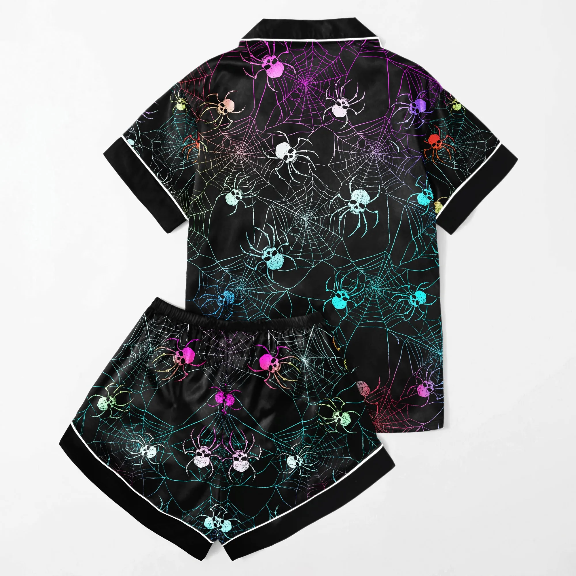 Sexy Rainbow Skull Spider Women's Pajama Sets Top Sleeve & Short Bottom