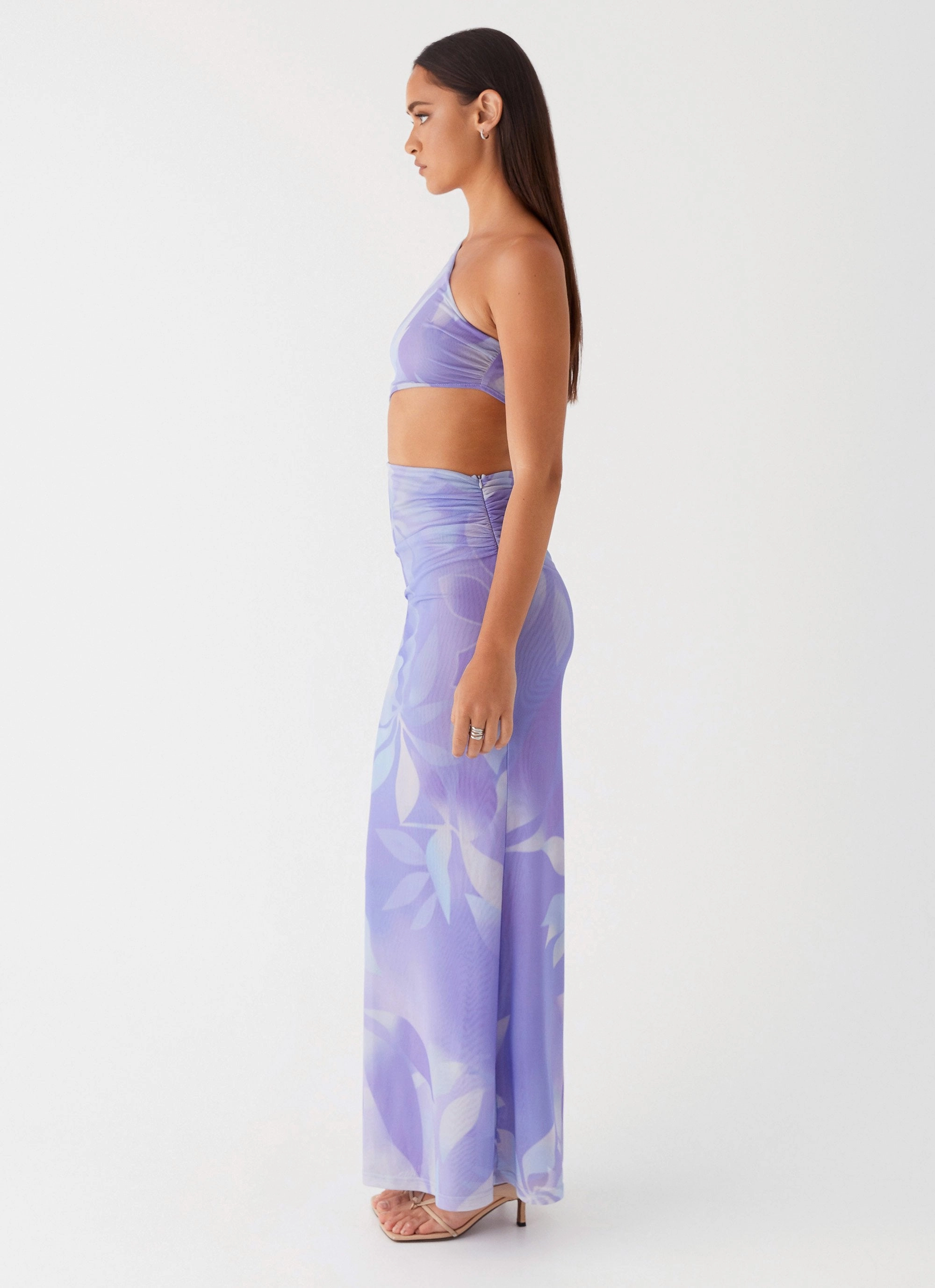 Subtle Flow Timeless Waist Fit Shadows In The Sun Mesh Maxi Dress - Purple Rain