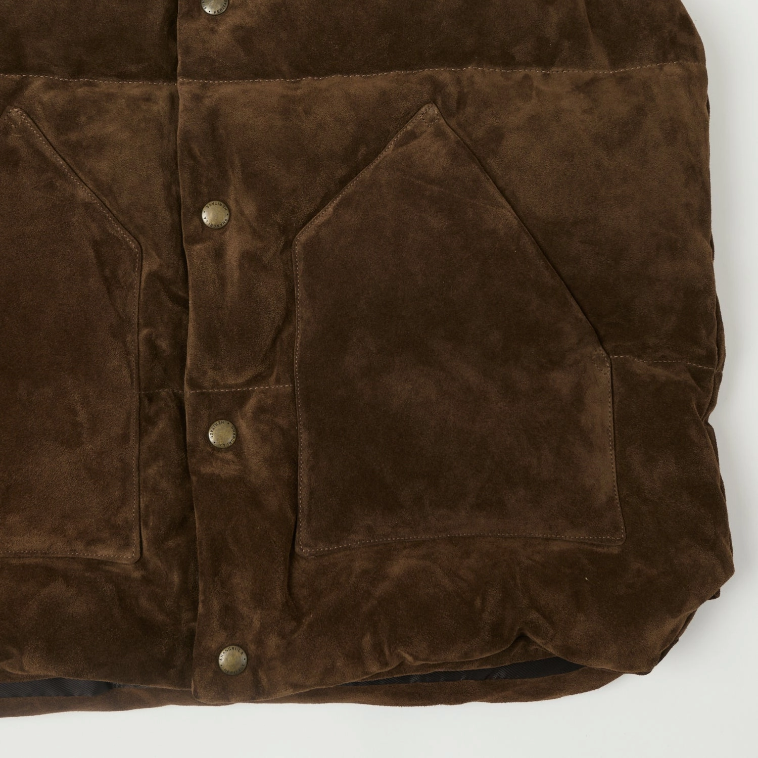 Shangri-La Heritage 'Bivacco' Suede Western Down Vest - Testa di Moro Brown