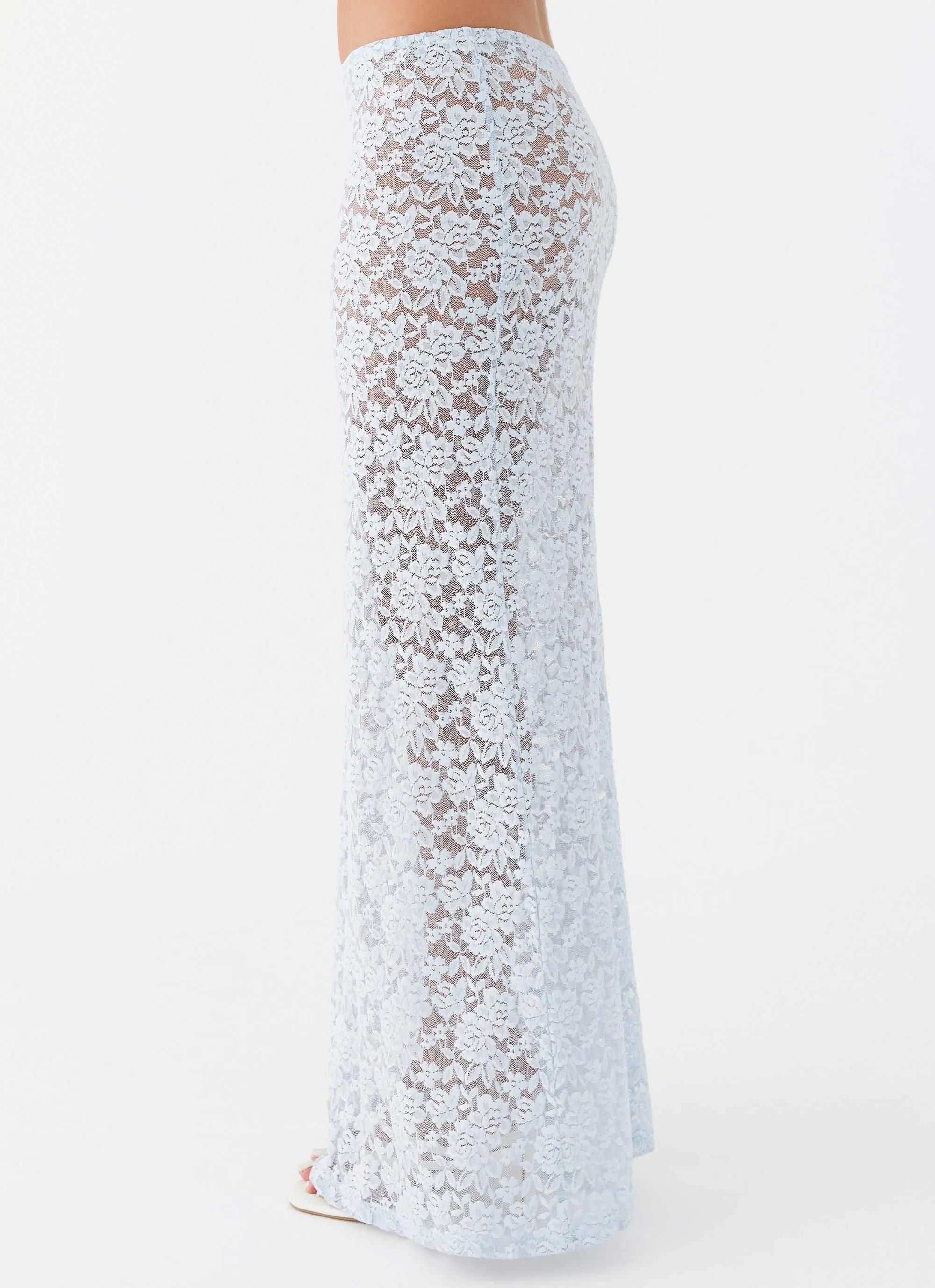 Subtle Shimmer Bold Accent Zephyra Lace Maxi Skirt - Blue Cloud