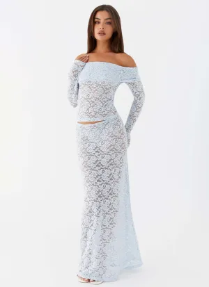 Sharp Fit Zephyra Lace Maxi Skirt - Blue Cloud Clean Finish ribbed texture Zephyra Lace Maxi Skirt - Blue Cloud