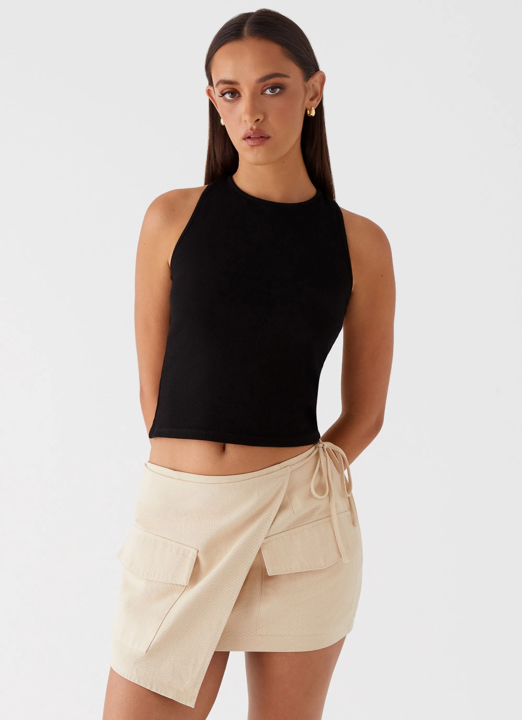 Rae Tie Side Pocket Skirt - Ivory Laidback Mood Weekend Favorite