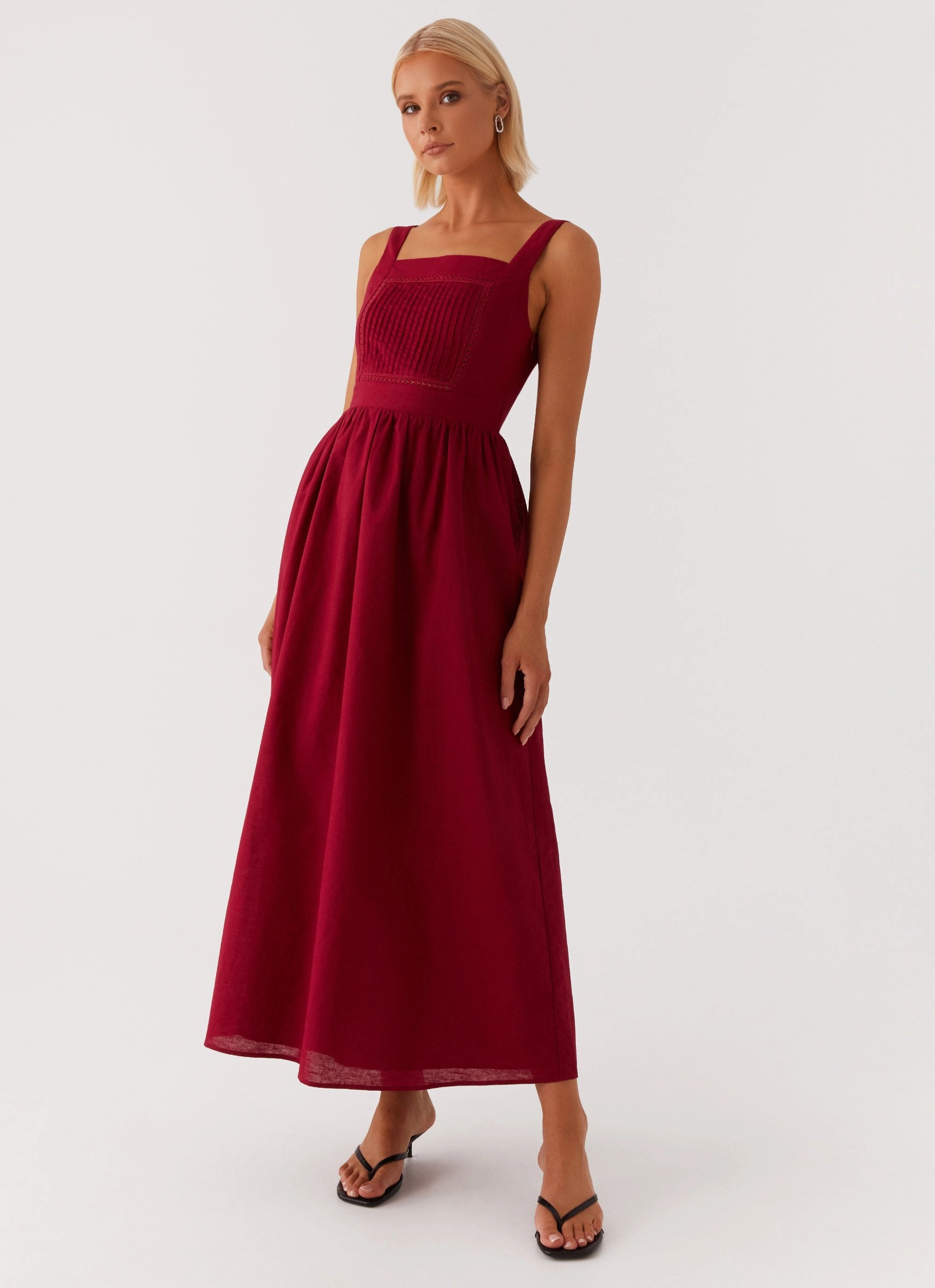 Brylin Linen Midi Dress - Red Subtle Charm