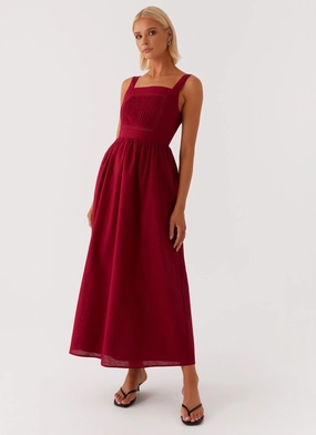 Shawl Collar Brylin Linen Midi Dress - Red Brylin Linen Midi Dress - Red Subtle Charm