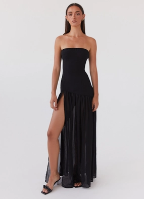 Sheath Cut Eden Strapless Maxi Dress - Black Easy Layering Piece Eden Strapless Maxi Dress - Black