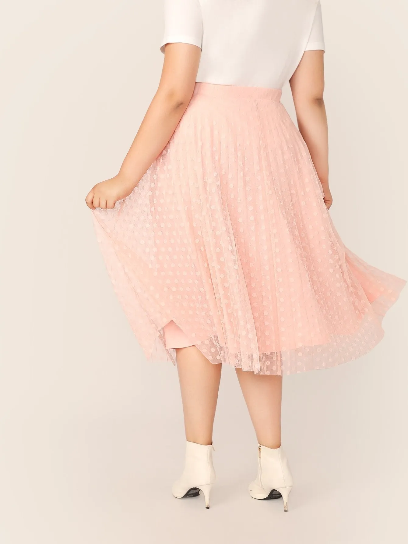 SHEIN Plus Dot Mesh Overlay Pleated Skirt